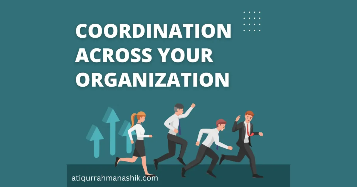 Illustration of business people running up rising arrows under the title 'Coordination across your organization'