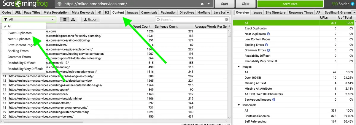 Duplicate Content content finding
